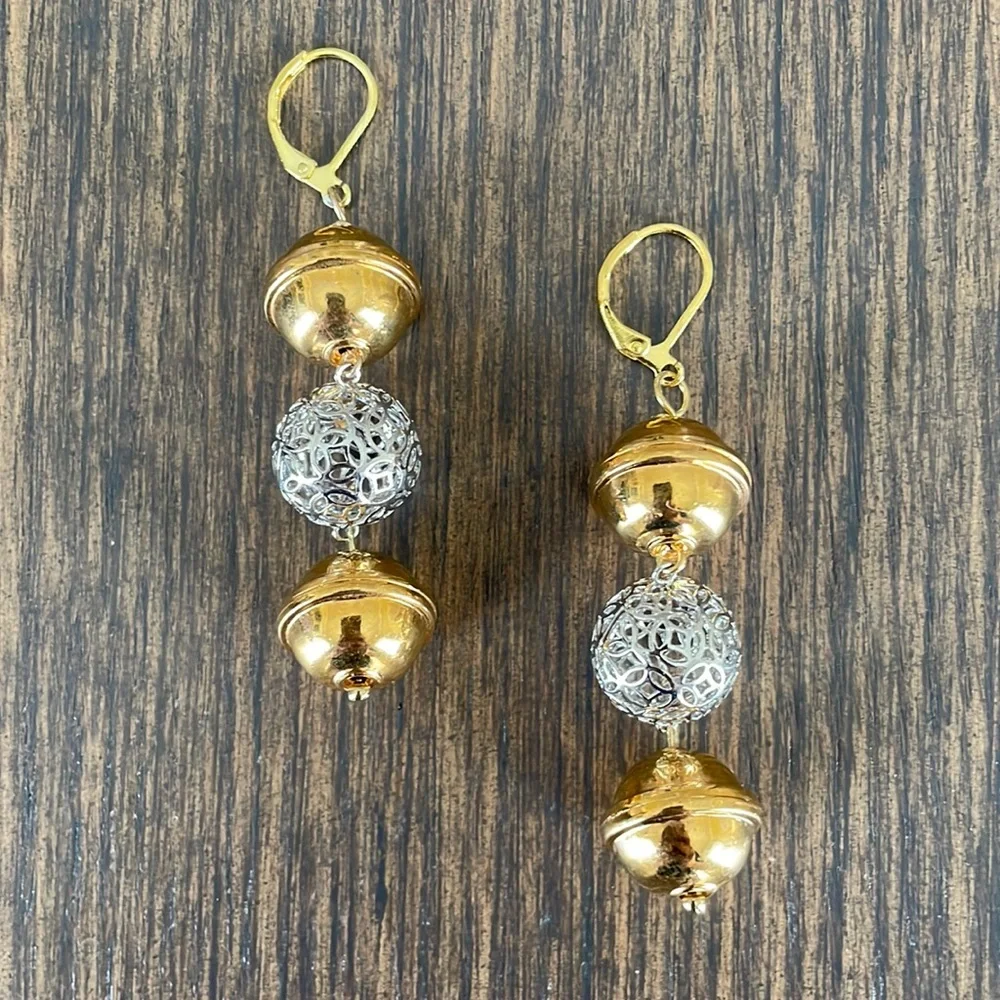 HAND CRAFTED PIERCED EARRINGS BALL DROP EARRINGS Statement Gold Silver Dangling